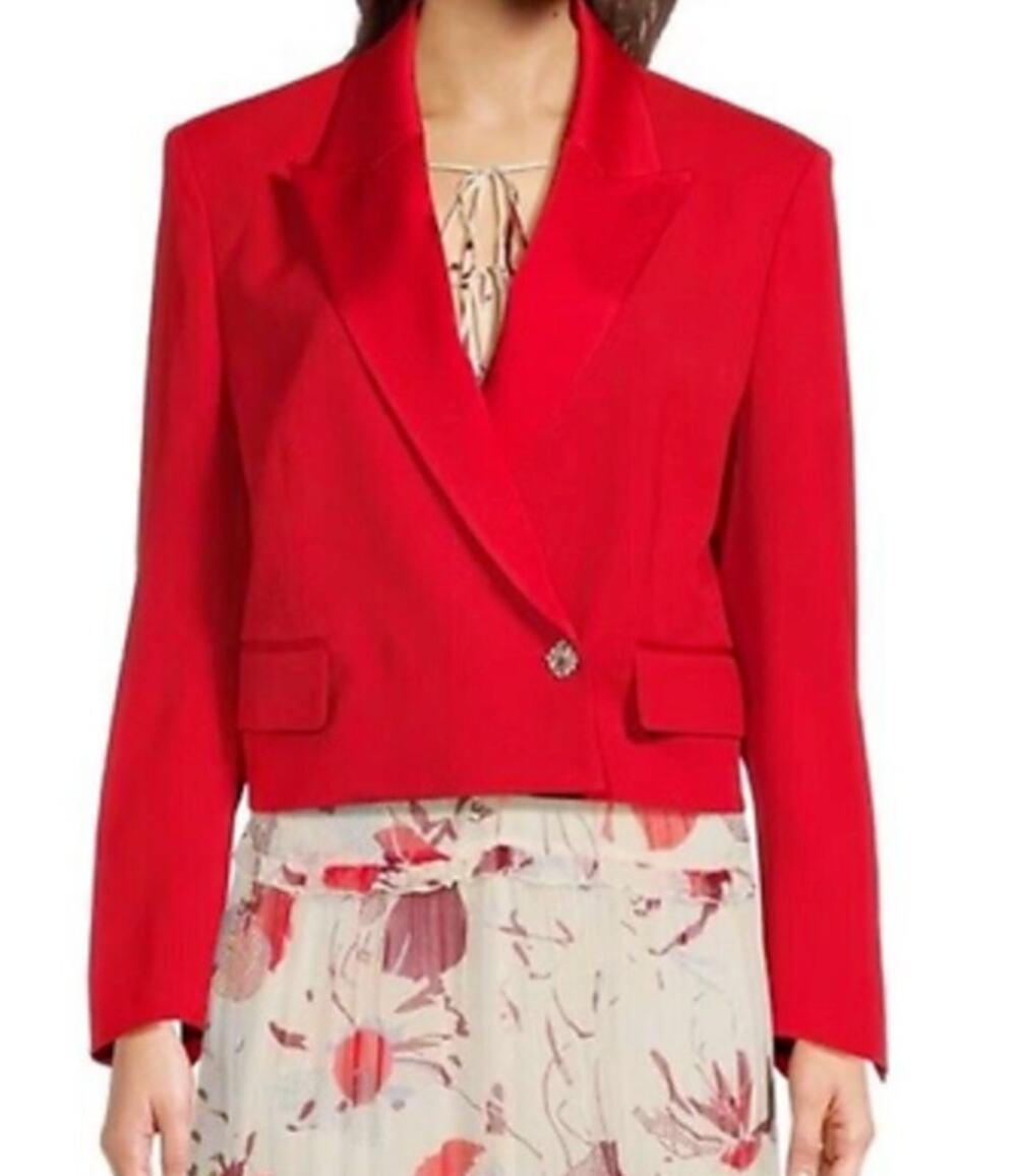 Boss Joleara Blazer Jacket Cropped Red Satin Wool Lapel Holiday Party US 2 NWT